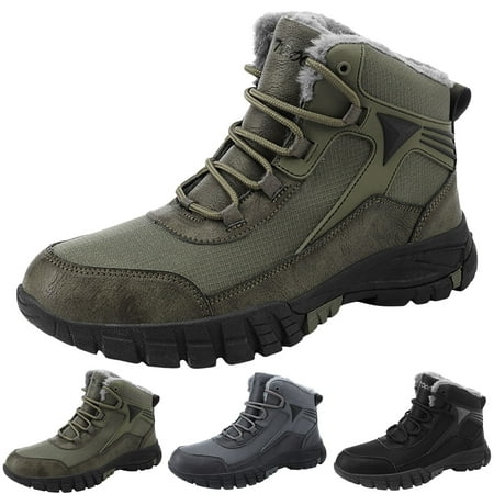 

eczipvz Men Shoes Men Snow Boots Fashionable New Pattern Simple Solid Color Autumn And Winter Thickened Warm Comfortable High Hiking Shoes (Black 8.5)