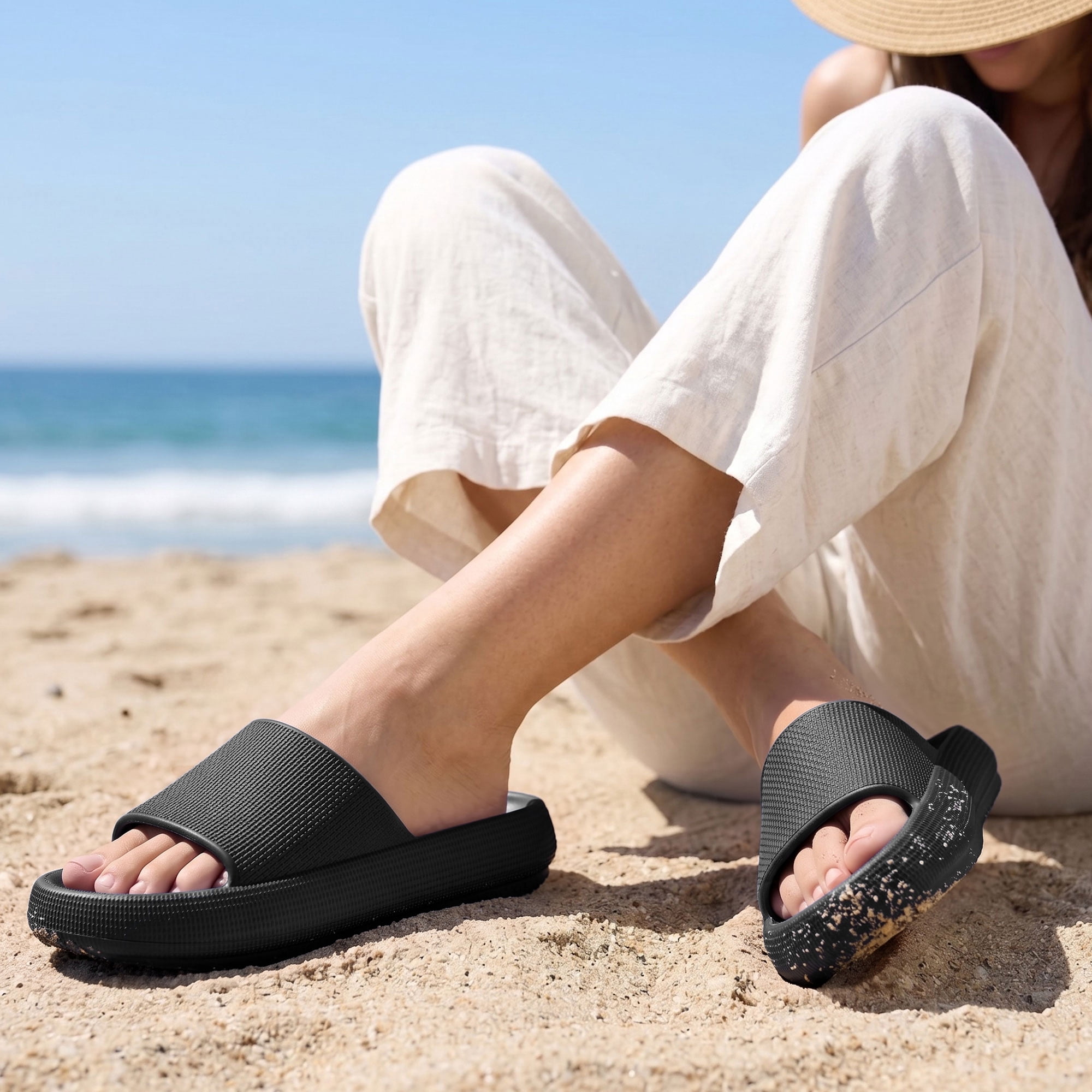 Ecetana Pillow Slippers for Women Non Slip Shower Slides Bathroom Sandals