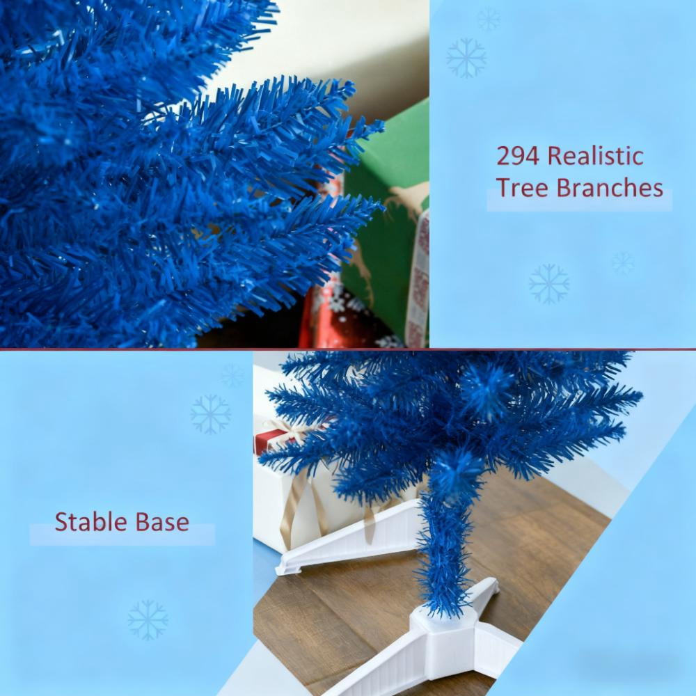 5ft Unlit Blue Pencil Christmas Tree 294 Tips Easy Assembly Plastic Base Small Space Holiday Decor