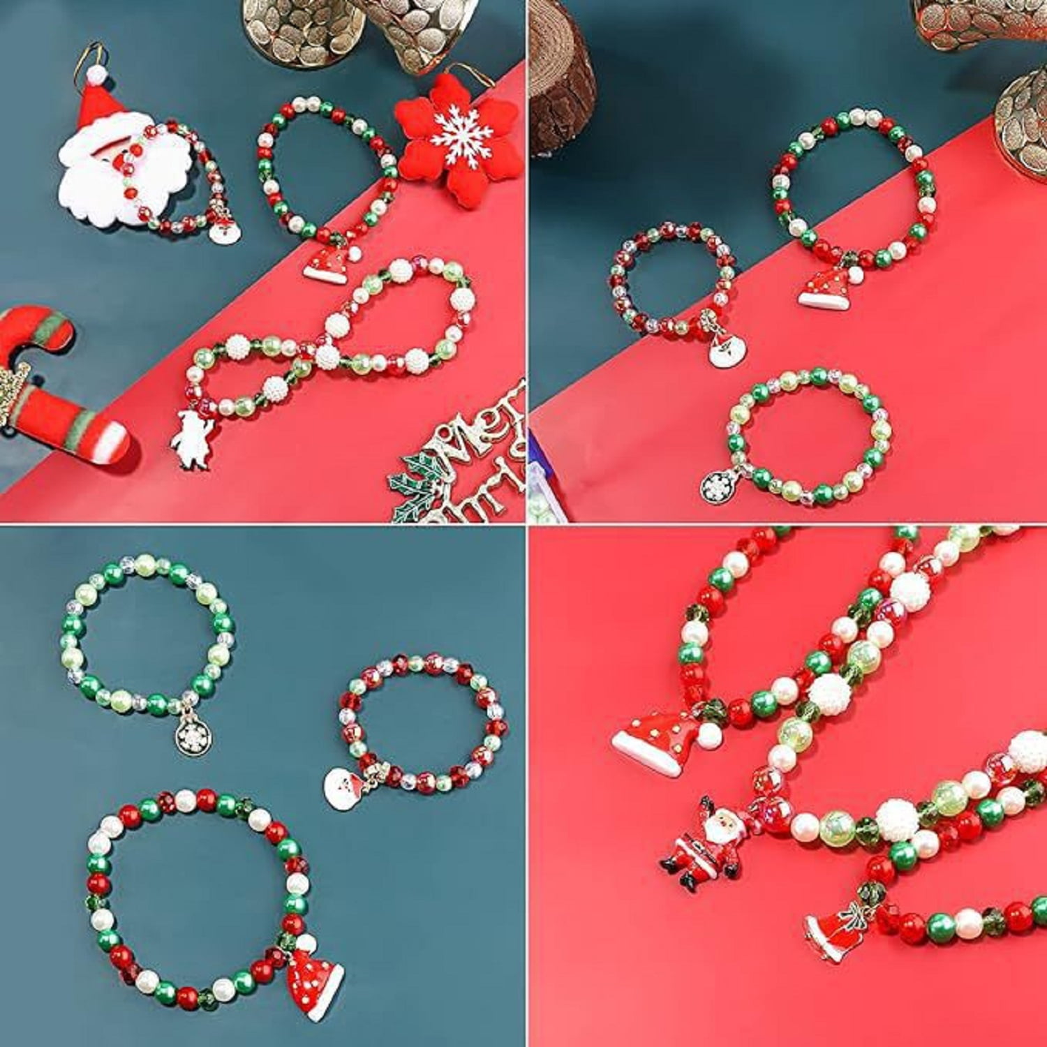 SZDUDU Christmas DIY Bracelet Making Kit for Girls, Cute Necklace Maker with Charms, Clay Beads Friendship Bracelets DIY Arts and Crafts Gifts for Kids