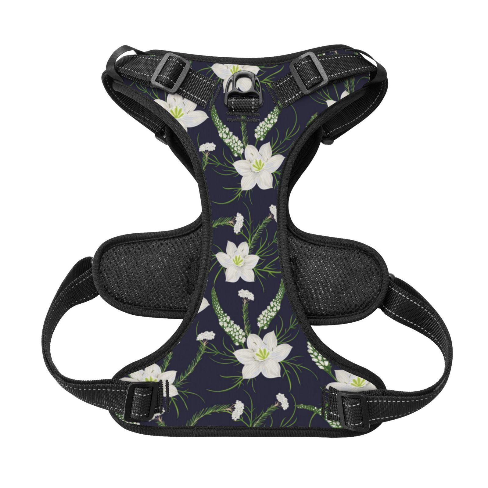 Kdxio Lilies Flowers Print No Pull Dog Harness Adjustable Reflective Oxford Easy Control Medium Large Dog Harness for Training and Everyday-Small