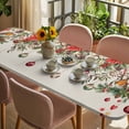 thumbnail image 3 of Christmas Poinsettia Table Cloths for 8 Foot Rectangle Tables, Xmas Ball Pine Cone Berry Winter Bird Patio Waterproof Elastic Fitted Tablecloths, Washable Rectangular Table Cover for Camping, 3 of 8