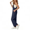 thumbnail image 3 of Women's Bib Overalls Loose Fit Wide Leg Jumpsuits Casual Rompers with Pockets Navy 2XL, 3 of 6