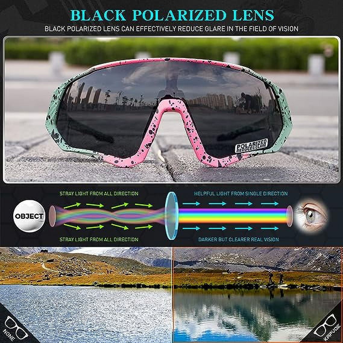 KAPVOE Cycling Glasses Polarized Sports Sunglasses MTB Mountain Bike  Eyewear Men Women Road Bicycle BMX Running Fishing Golf