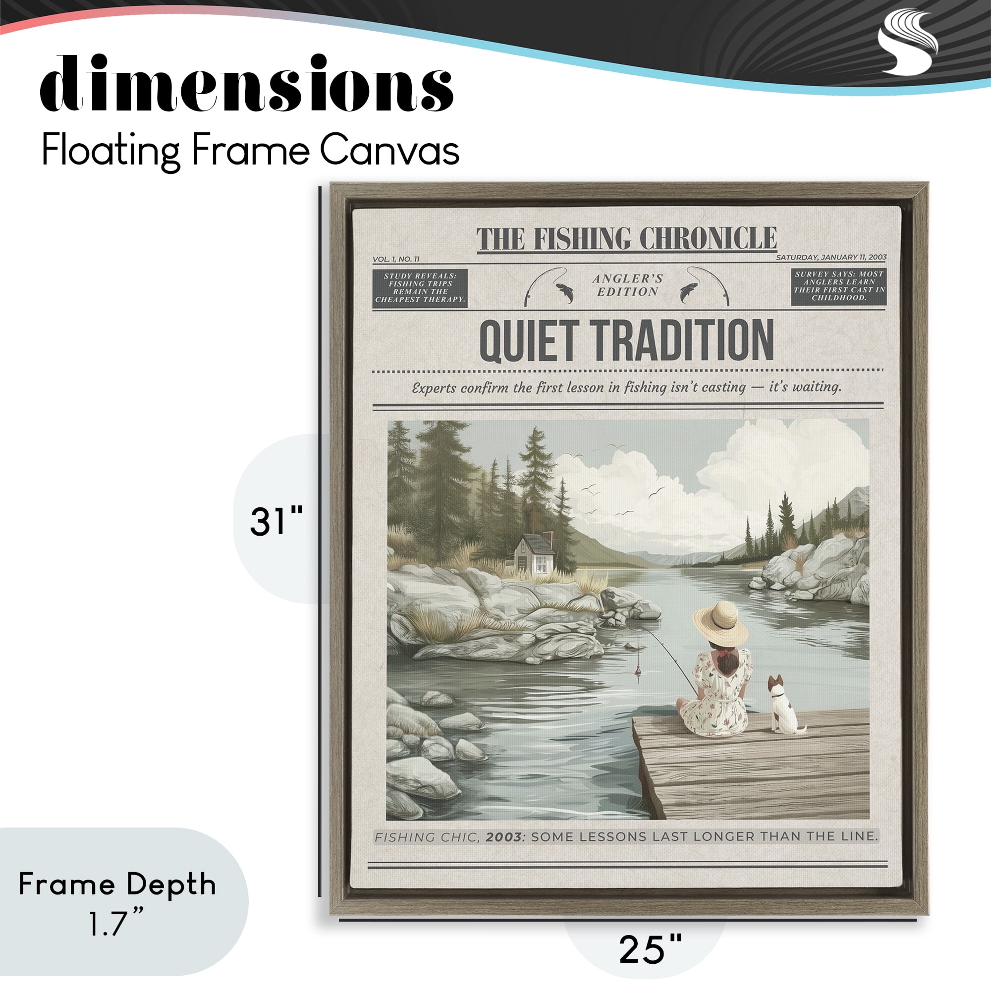 Stupell Industries Fishing Chronicle Magazine Brown Framed Floater Canvas Wall Art, design by A Barefoot Stylist