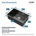 thumbnail image 4 of COZY 30″x19″ Stainless Steel Kitchen Sink, Single Bowl, Undermount Handmade Sink in Brushed Nickel, with US Standard Drain and Hook, SS-BL04D-301908, 4 of 11