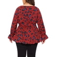thumbnail image 3 of Agnes Orinda Women's Plus Size Peplum Blouse Graphic Print Belted Long Sleeve V Neck Tops 1X Red, 3 of 6