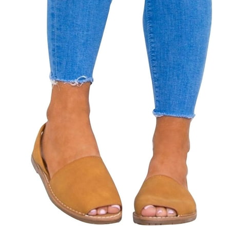 

Fusipu Summer Women Faux Leather Fish Mouth Band Sandals Slippers Beach Flat Shoes