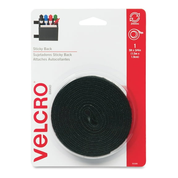 VELCRO® Brand STICKY BACK® Tape Roll, 3/4" x 7', Black