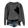 thumbnail image 4 of XIAONU Womens Sweatshirts Pleasure Cat Print Trendy Hoodless Sweatshirt Baggy Long Sleeve Vintage Round Neck Pullover Sweatshirt, 4 of 4
