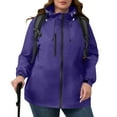 thumbnail image 4 of VEKDONE Plus Size Waterproof Hooded Jacket for Womens Packable Lightweight Thin Rain Coat Fall Thin Hiking Windbreaker Outdoor Travel Hoodies Jackets with Pockets, 4 of 7