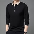 thumbnail image 4 of FINALGANG Mens Contrast Collar Long Sleeve Polo Shirt With Button Placket Slim Fit Soft Breathable For Fathers Day Gift Daily Wear Everyday Activities Versatile Top, 4 of 5