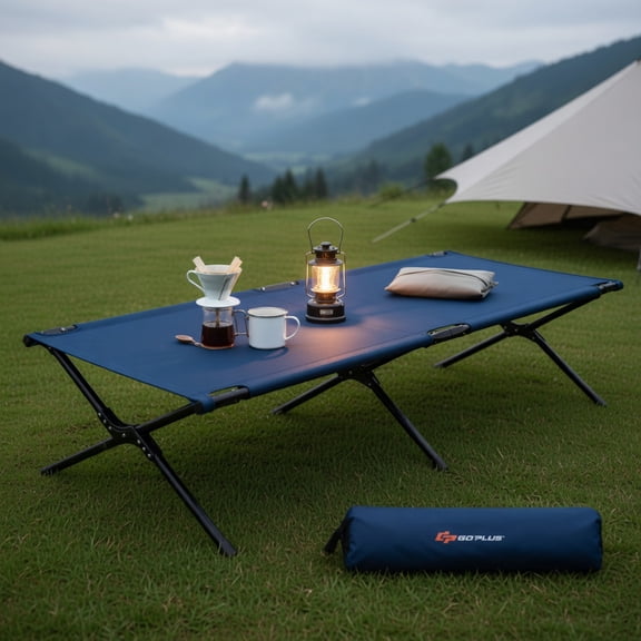 Topcobe Adults Kids Folding Camping Cot, Portable Bed, Cots for Sleeping, Blue