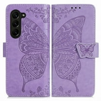 Dteck for Samsung Galaxy Z Fold 5 Case Wallet with Credit Card Slots, Embossed Butterfly PU Leather Folio Flip Case with Wristlet Strap for Samsung Galaxy Z Fold5 5G,Light Purple