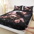thumbnail image 3 of Manfei Crow Skull 3pcs Twin Sheet Sets,Pink Flower Twin Fitted Sheet,Gothic Style Breathable Flat Sheet,Ultra Soft Halloween Room Decoration, 3 of 7