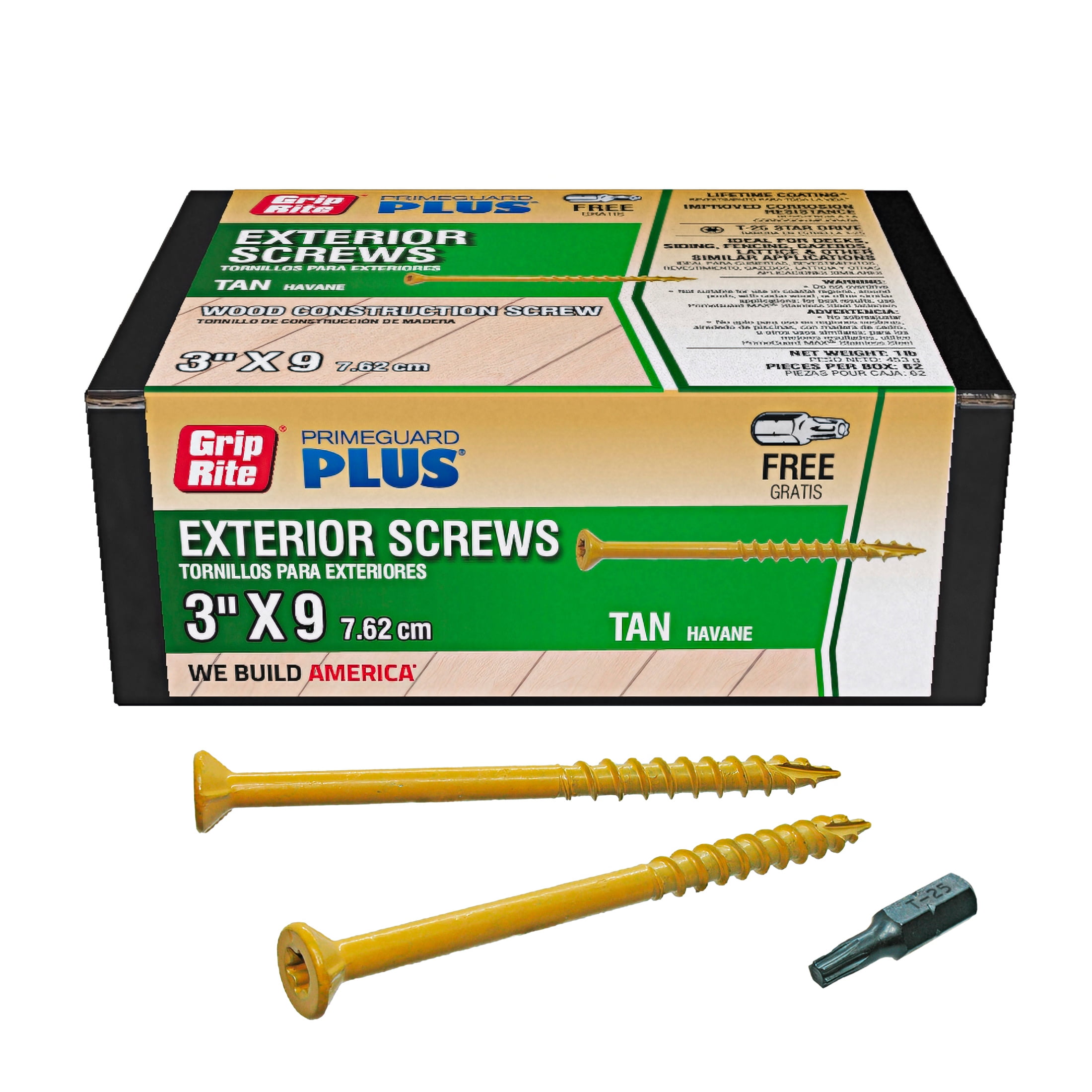 (2 pack) Grip-Rite PrimeGuard Plus #9 x 3 in. Tan Wood to Wood Deck Screw 1lb.