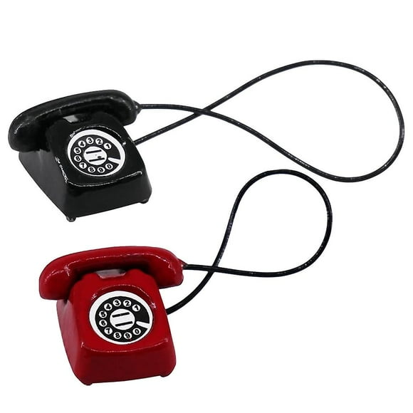 2Pcs Mini Retro Telephone Miniature Phone Model Miniature Scene Retro Phone Model