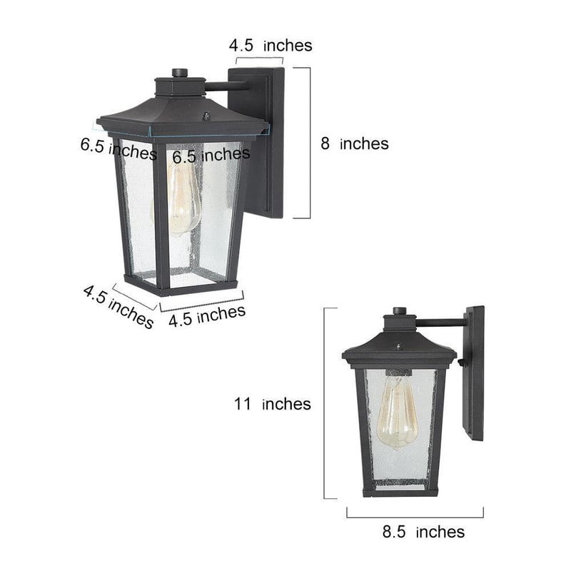 LNC Outdoor Wall Lantern with Seeded Glass, 11" Black Porch Light, E26 Base, Wet Rated