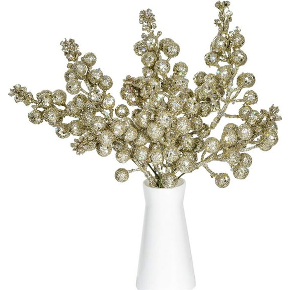 20Pcs Artificial Champagne Berry Stems,9.06In Holly Picks Stems Christmas Ornaments,Berry Picks Stems Christmas Tree Ornaments for Holiday,Home Decor