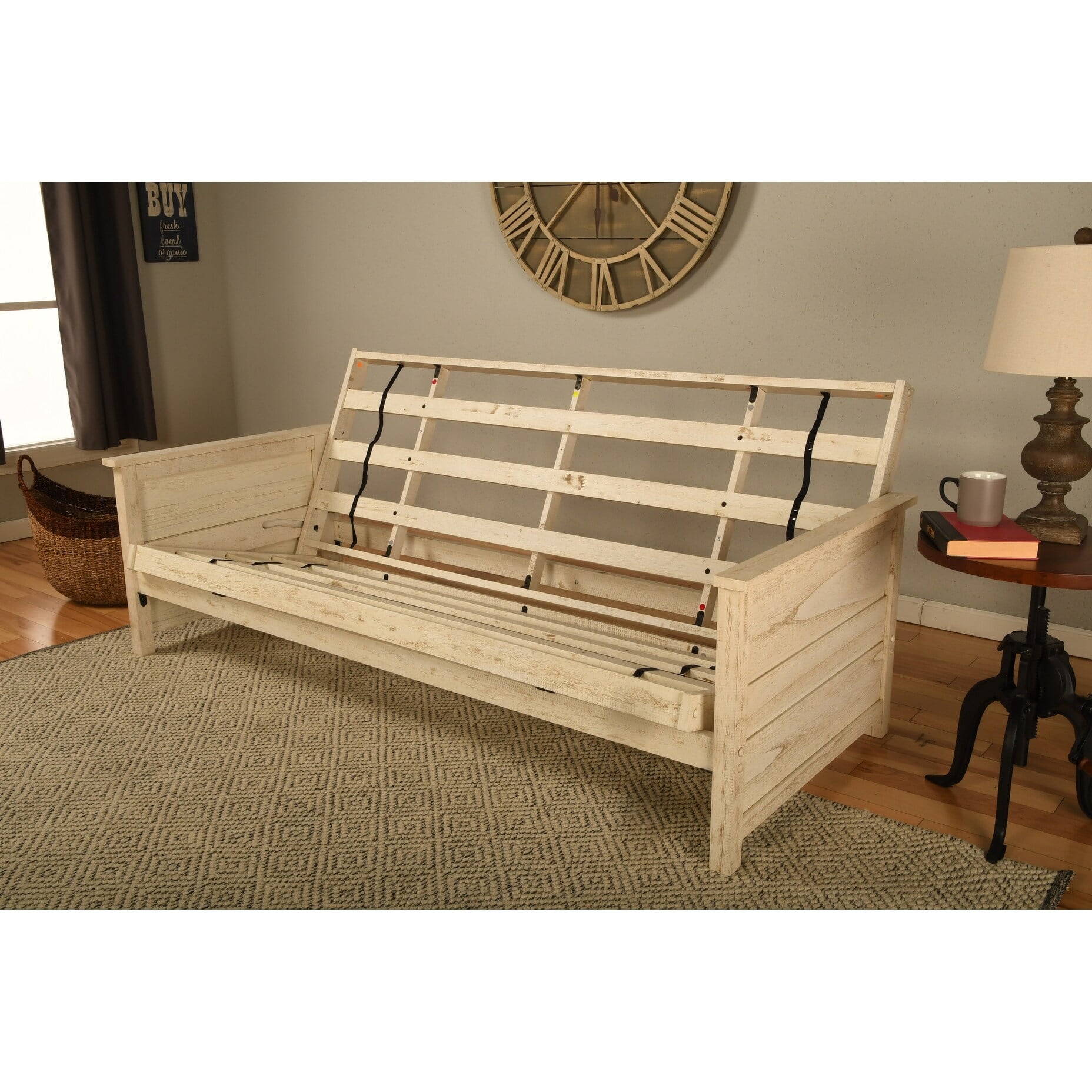 Kodiak Furniture Lexington Futon in Weathered White w/ Seaport Blue Mattress