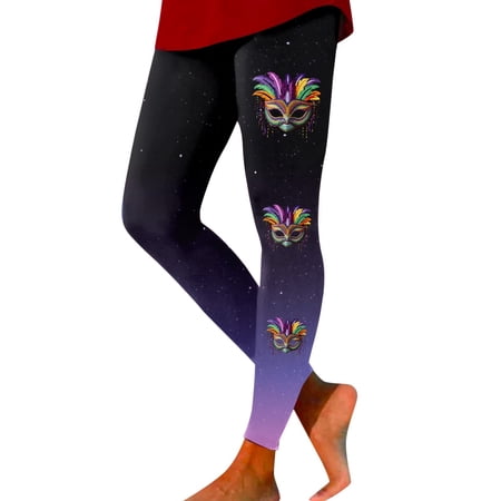FYEGRE Women s Fashion Carnival Print Sports Tight Leggings Long Casual Workout Pants for Yoga Gym Running Dark Purple L