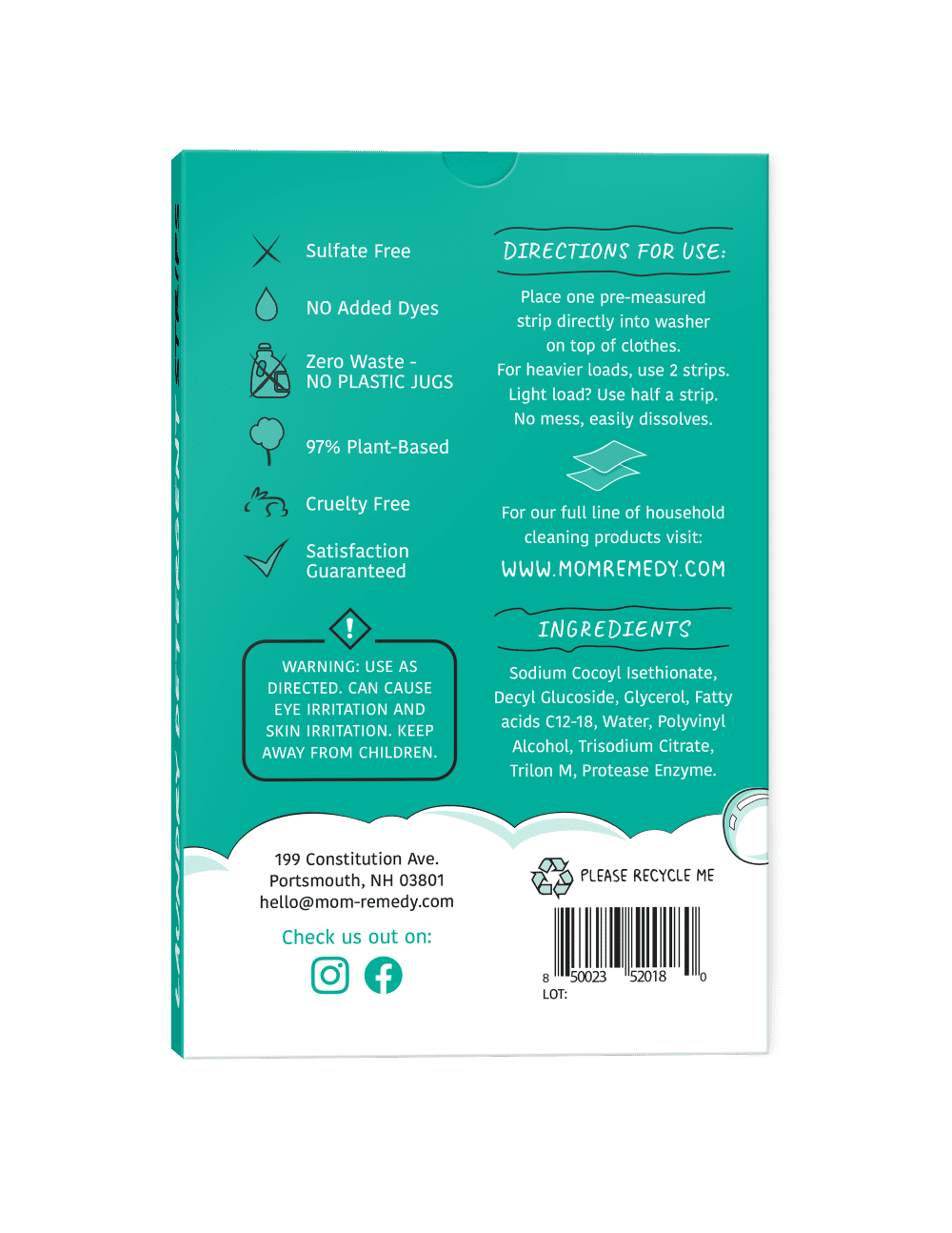 MomRemedy Zero Waste Laundry Detergent Sheets, Unscented, 60 Count