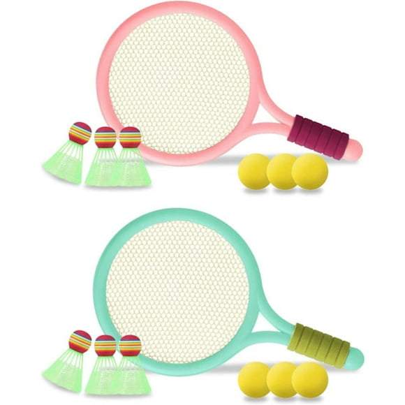 Tennis and Badminton Set for Kids - Racket Toy, Portable Set for Children's Outdoor Sports Pink green
