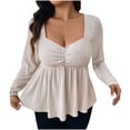 thumbnail image 1 of Tops bohemios para mujer,Blusa informal de manga larga con cuello en V para mujer, color liso, poliéster, ideal para todas las estaciones, sopatenor, 1 of 5