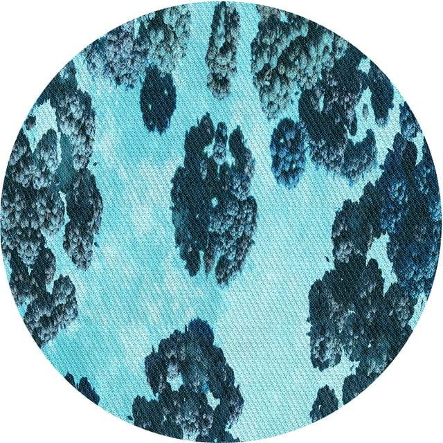 Ahgly Company Tapis Rond Lavable en Machine Intérieur Transitionnel Bleu Geai Bleu, 3 Pieds Rond