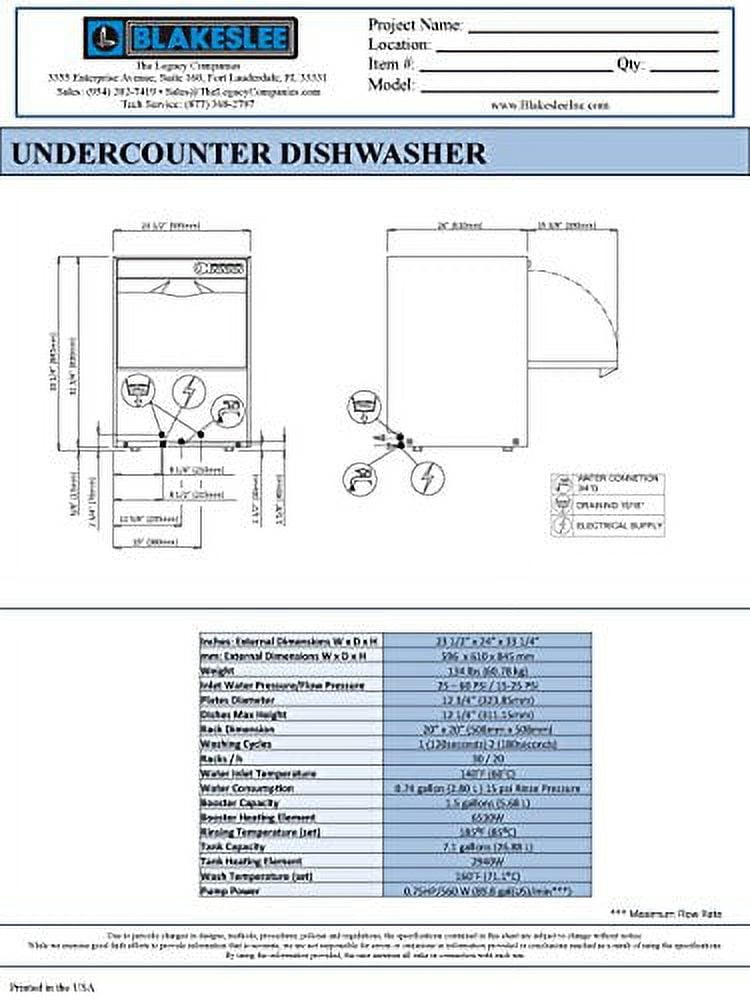 Blakeslee UC-18 Undercounter High-Temp Dishwasher
