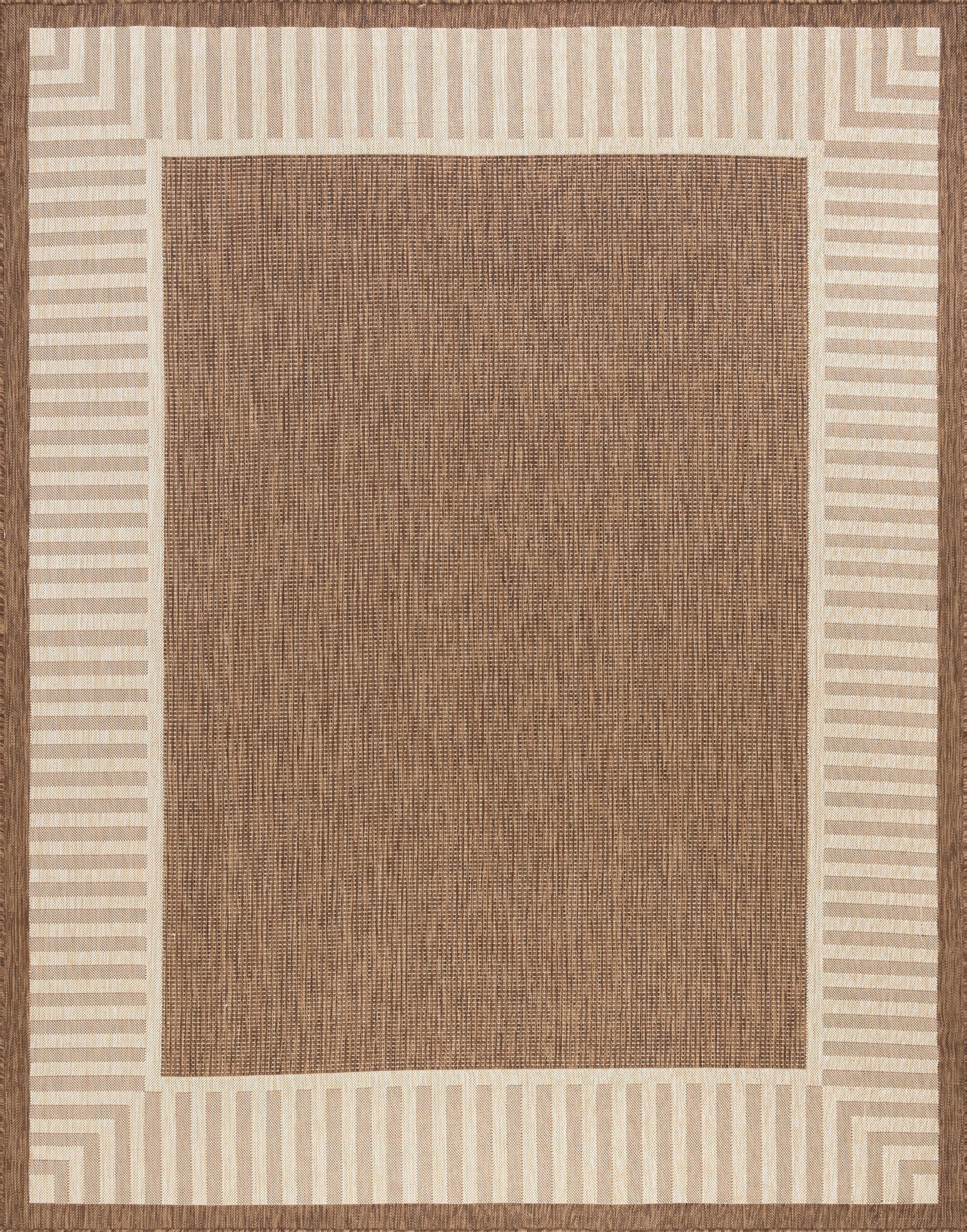 8x10 Water Resistant, Large Indoor Outdoor Rugs for Patios, Front Door Entry, Entryway, Deck, Porch, Balcony | Outside Area Rug for Patio | Brown, Striped Border | Size: 7'10'' x 10'2''