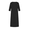 thumbnail image 3 of Women's Cotton Linen Dress Mid Sleeve Midi Casual Plus Size Tunic Dress Solid Linen Loose Casual Crewneck Long Dress, 3 of 7