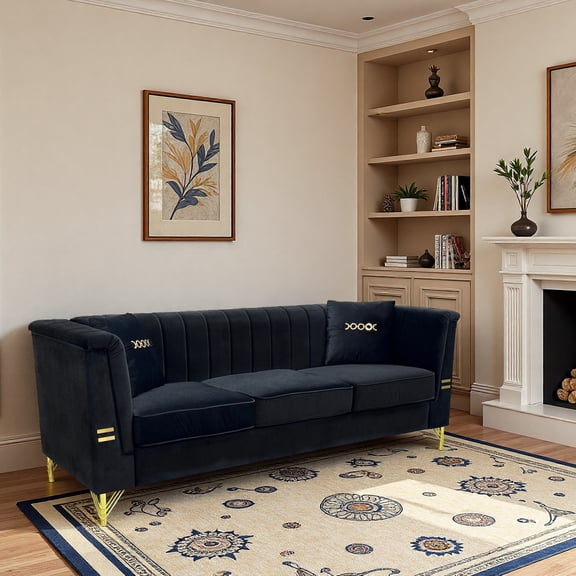 Black Velvet 3 Seat Foam Sofa