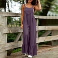 thumbnail image 4 of Gytharion Plus Size Cotton Linen Jumpsuits for Women Adjustable Straps Wide-leg Overalls Solid Color Fashion Casual Rompers, 4 of 7