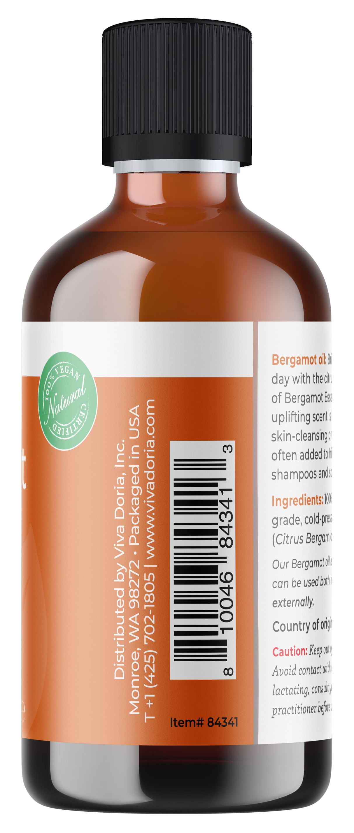 Viva Doria Italian Bergamot Essential Oil, Food Grade, 4 fl oz (118 ml) - 100% Pure, Natural Citrus Oil for Aromatherapy