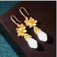 thumbnail image 2 of EOEMY 18K Gold Jade Drop Dangle Earrings Gold Flowers Bohemian Ear Hook Plated Gift, 2 of 4
