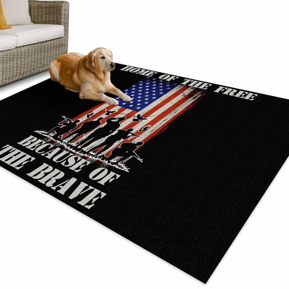 Outdoor Rug 5x8 ft Patriotic Stripes and Star Waterproof Outdoor Patio Rug Mat Non Slip Outside Area Rugs Carpet for RV,Camping,Porch,Deck,Pool,Balconybackyard,Freedom American Flag Soldiers