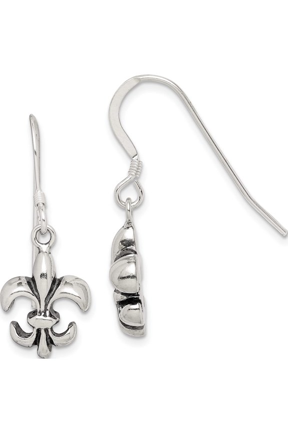 Sterling Silver Antiqued Fleur De Lis Earrings (30 X 12) Made In India qe6927