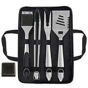 Grilljoy 6PCS Heavy Duty BBQ Grill Tools Set with Extra Thick Stainless Steel Spatula, Fork, Tongs & Cleaning Brush - Complete Barbecue Accessories Kit with Portable Bag - Perfect Grill Gifts for Men