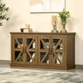 thumbnail image 2 of HOMCOM Rustic Kitchen Sideboard, Tempered Glass Door Buffet Cabinet, Coffee Bar with Adjustable Shelf, Natural, 2 of 10