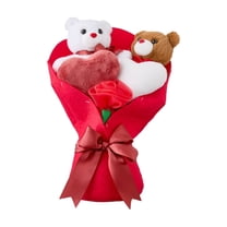 13" Medium Bear Bouquet Plush – Beige Wrapping & Pink Bow, Soothing Sleeping Doll for Valentine's & Birthday Gifts, Valentines Day Decorations