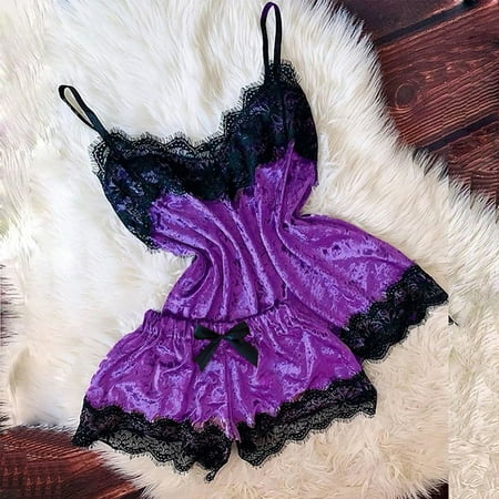 BYHONG New Women Lingerie Camisole Bow Shorts V-Neck Tops Velvet Pajamas Sleepwear Underwear XL