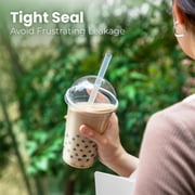 Fit Meal Prep 16oz Cold Coffee Clear Plastic Boba Cups with Dome Lids,100 Pack Disposable Dome Lid Cups for Iced Coffee,Smoothies,Parfaits & Desserts