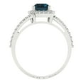 thumbnail image 4 of 1.935 ct Emerald Cut Natural London Blue Topaz with Simulated Diamond Halo Accents 18K White Gold Womens Engagement Ring, 4 of 5