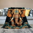 thumbnail image 2 of Nawypu  Thin Indian Elephant with Large Tusks Print Boho Throw Blanket, Geometric Symmetry Vintage Totem Papua New Guinea Art Throw Blanket, Flannel Fabric, Fade Resistant, 2 of 6