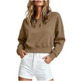 thumbnail image 3 of Meichang Cropped Sweatshirt for Women Plain Crewneck Sweatshirts Fall Long Sleeve Drop Shoulder Pullover Tops Khaki XL, 3 of 8
