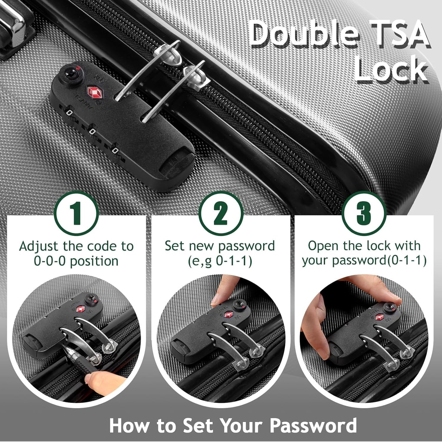 Luggage Set of 3 Hardside Carry  Suitcase Sets with Spinner Wheels & TSA lock, Portable Lightweight ABS Luggages for Travel, Business - Dark Grey (20/24/28)