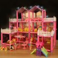 thumbnail image 1 of Big Villa DIY Dollhouses Pink Castle Play House With Slide Yard Kit Assembled Doll House Toys For Girls Children Gifts heqiyong LED, 1 of 2