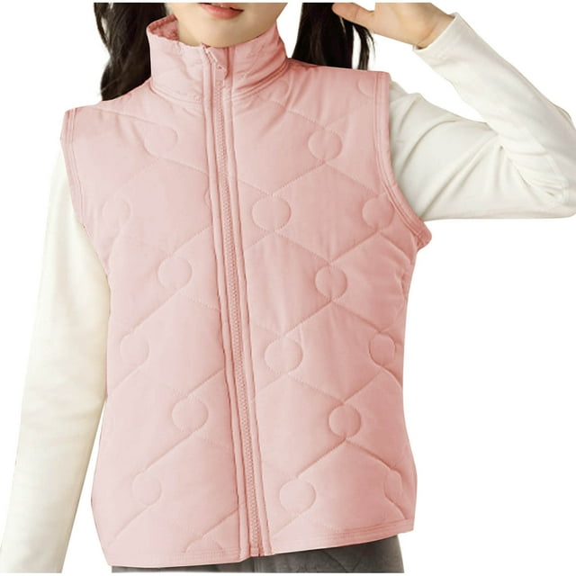ZACPNCV Gilet Matelassé Léger et Compact pour Filles, Rouge Melon D\'eau, 10-11 Ans