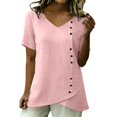 thumbnail image 6 of Delayuji Linen Tshirts For Women Short Sleeve with Button V Neck Lightweight Breathable Casual Blouse Beach Summer Tops Daily Wear, 6 of 7